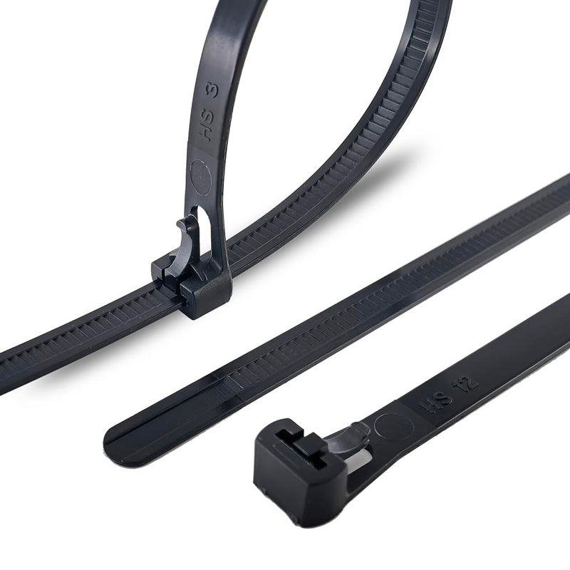 HS رباطات كابل قابلة للإفراج بطول 6 بوصات قابلة للتعديل (عبوة 100) رباطات سلكية ثقيلة الوزن بقدرة 50 رطل قابلة لإعادة الاستخدام صغيرة للحاسوب، السلك، باللون الأسود - Image 1